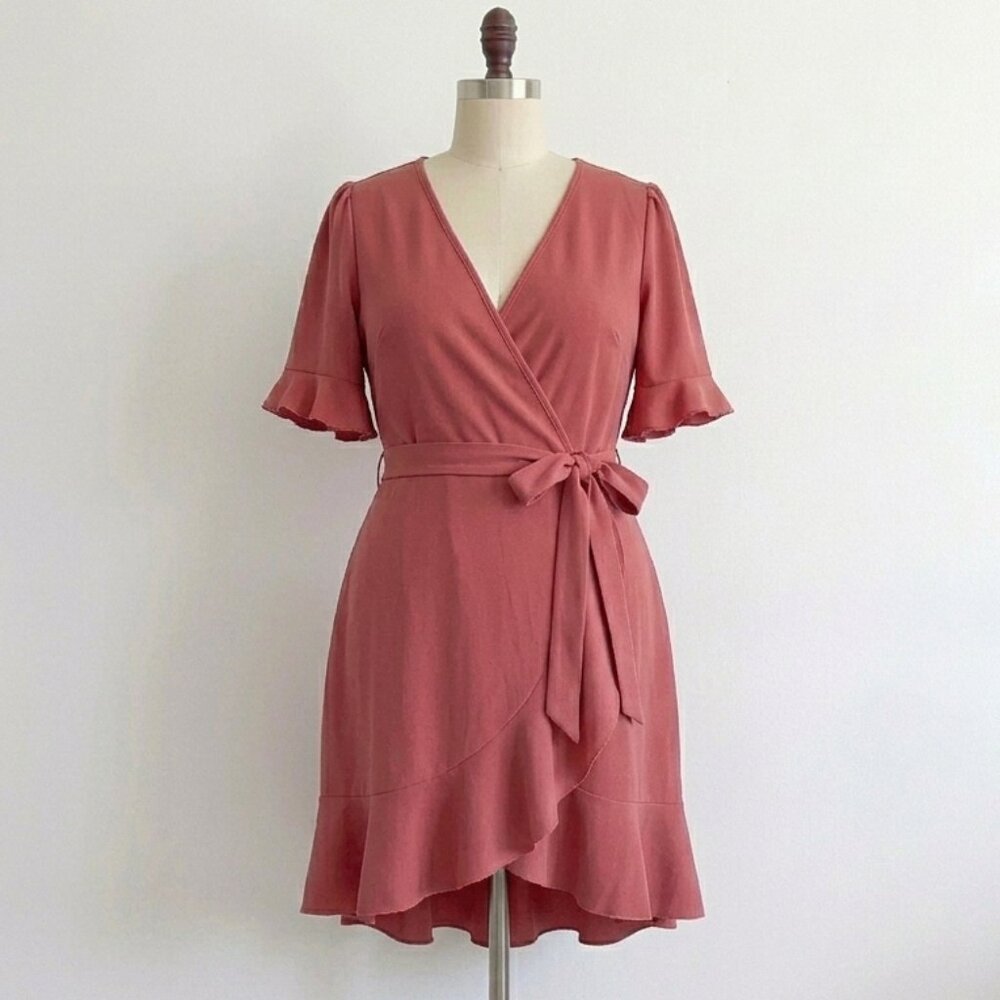 NWOT Klaxons Dress Dusty Rose Pink Mauve Ruffle Wrap Baby Shower Wedding